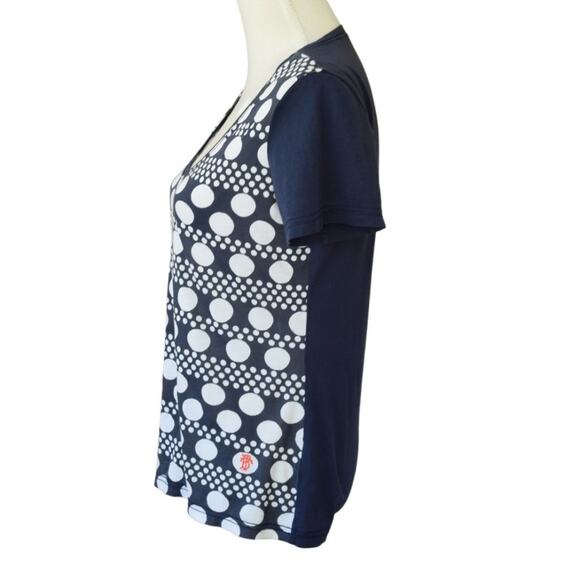 TORY BURCH Scoop Neck Polka Dot T-shirt Navy White - Picture 2 of 7